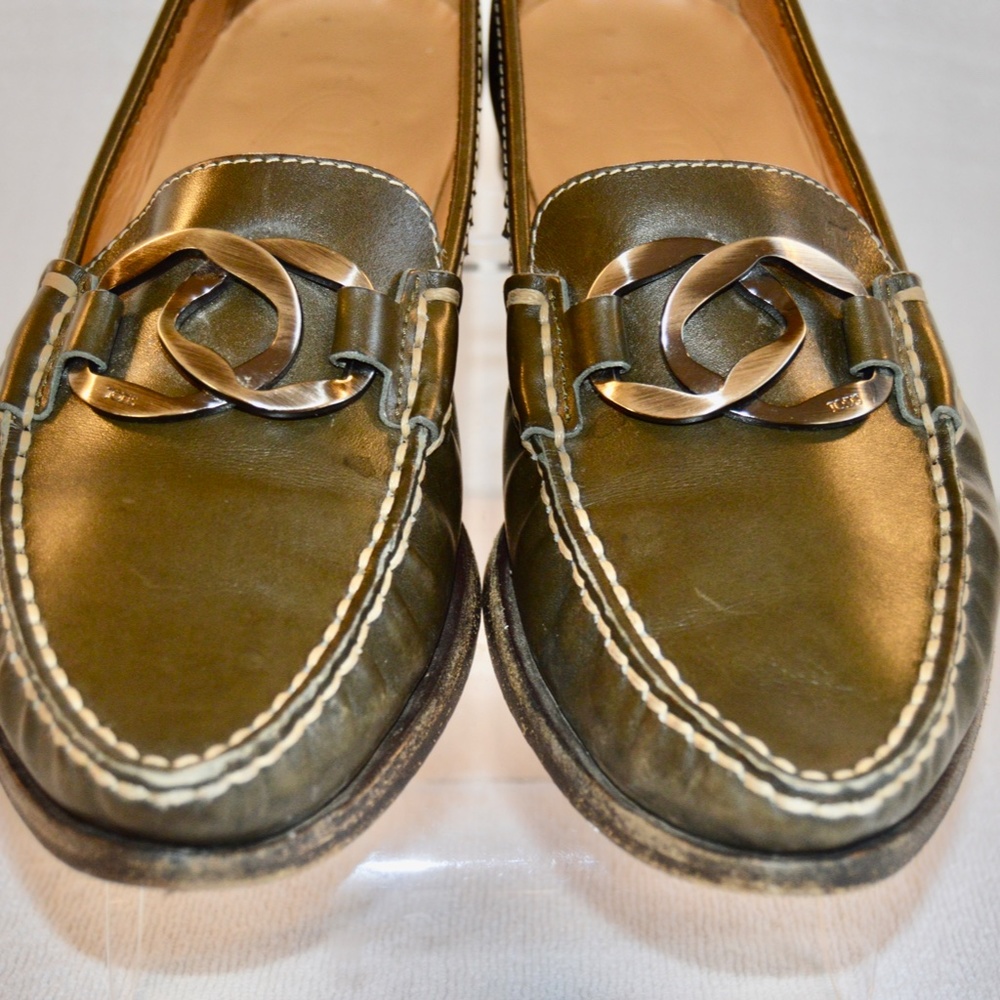 Olive Green Contrast Stitching Driving Flats Made in Italy 🇮🇹 - Picture 11 of 13